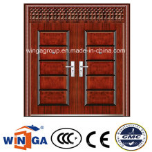 Puerta doble con ventana exterior de acero de seguridad puerta de metal (W-SD-02)